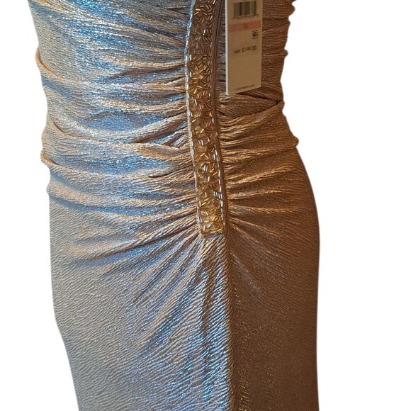 Calvin Klein One-Shoulder Gown with Side Ruching and Beaded Detail -Size 12-NWT - Picture 4 of 6